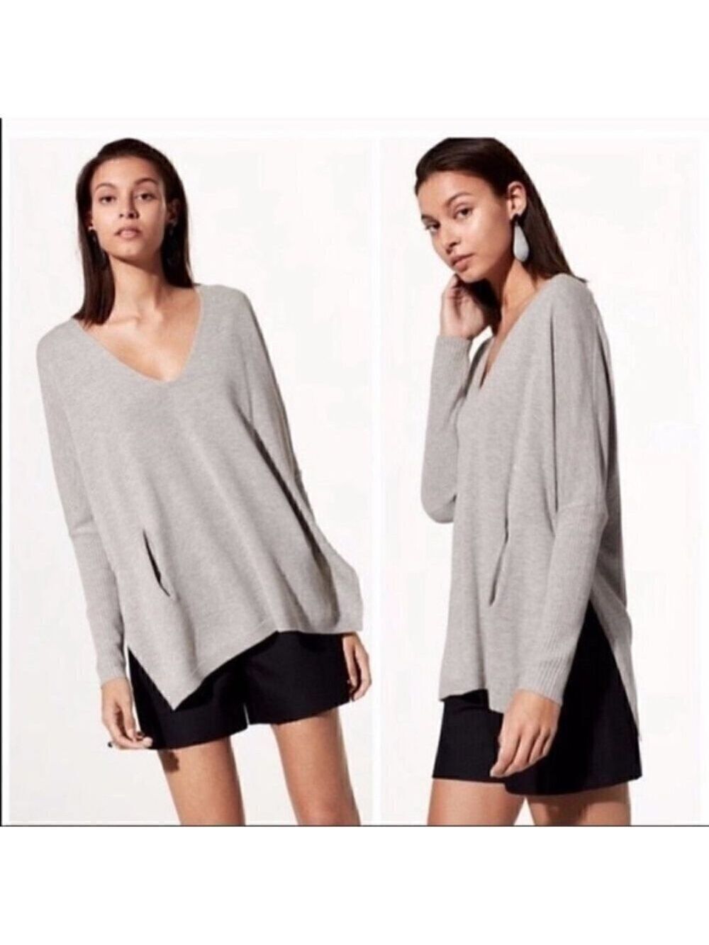 Aritzia Babaton Baylor Wool V-Neck Long Sleeve Grey Sweater Size XXS/XS